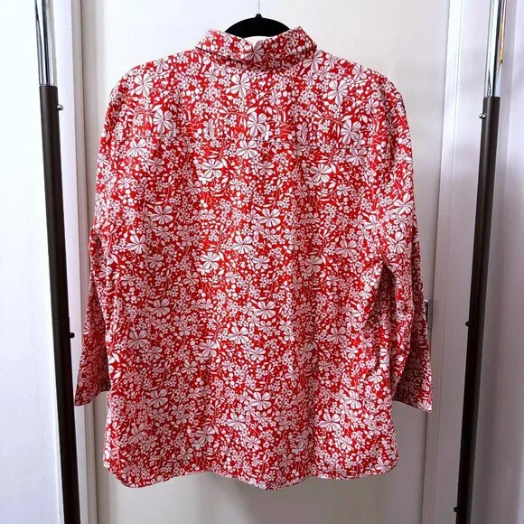 WESTBOUND Red Floral 3/4 Sleeve Wrinkle Free Button Down Shirt Blouse - size XL - Picture 2 of 6